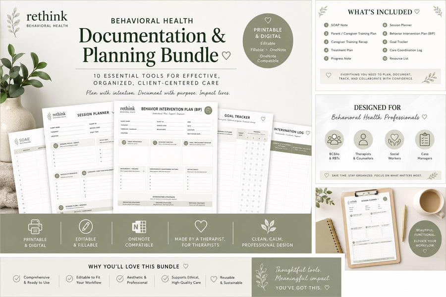 Behavioral Health Documentation Bundle | SOAP Notes, Parent Training & Progress Monitoring Templates
